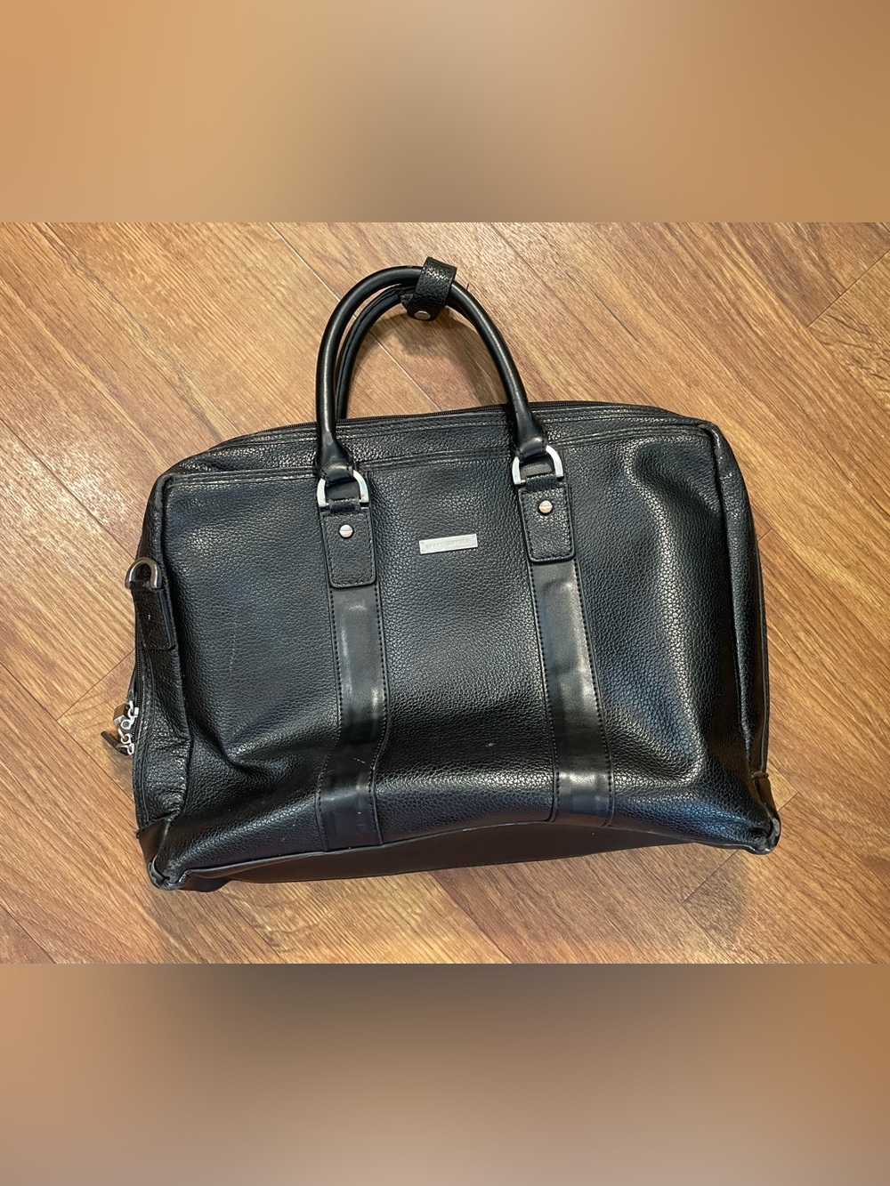 BROOKS BROTHERS Black Pebbled Leather Men's Laptop Briefcase Carry On Bag Travel